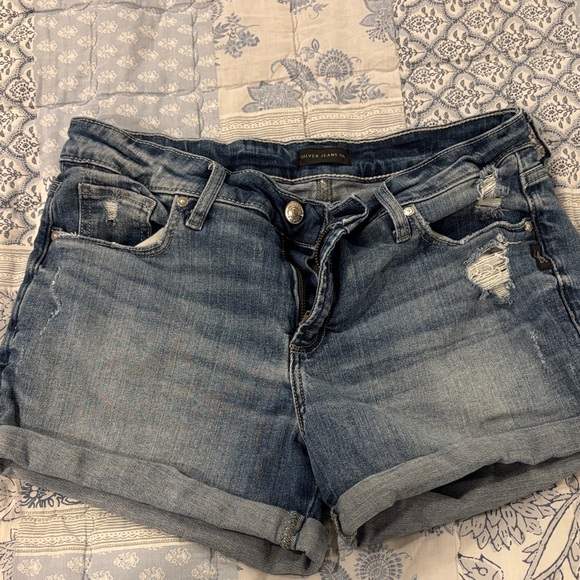 Silver Jeans Women's Distressed Blue Jean Shorts - Picture 1 of 4